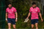 28 March 2022; Robbie Henshaw and Hugo Keenan during a Leinster Rugby squad training session at UCD in Dublin. Photo by Harry Murphy/Sportsfile