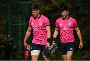 28 March 2022; Joe McCarthy and Chris Cosgrave during a Leinster Rugby squad training session at UCD in Dublin. Photo by Harry Murphy/Sportsfile