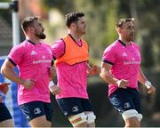 28 March 2022; James Ryan, centre, with Rónan Kelleher and Jack Conan during a Leinster Rugby squad training session at UCD in Dublin. Photo by Harry Murphy/Sportsfile
