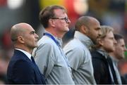 26 March 2022; Belgium manager Roberto Martinez stands for the playing of the National Anthem before the  during the international friendly match between Republic of Ireland and Belgium at the Aviva Stadium in Dublin. Photo by Stephen McCarthy/Sportsfile