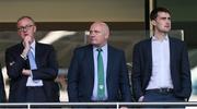 26 March 2022; FAI President Gerry McAnaney, centre, with FAI chairman Roy Barrett, left, and Minister of State for Sport and the Gaeltacht Jack Chambers TD, right, during the international friendly match between Republic of Ireland and Belgium at the Aviva Stadium in Dublin. Photo by Stephen McCarthy/Sportsfile