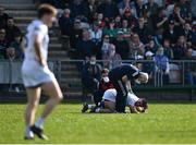 27 March 2022; Ryan Houlihan of Kildare receives medical attention for an injury, before being substituted, during the Allianz Football League Division 1 match between Mayo and Kildare at Avant Money Páirc Seán Mac Diarmada in Carrick-on-Shannon, Leitrim. Photo by Piaras Ó Mídheach/Sportsfile