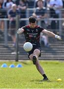 27 March 2022; Mayo goalkeeper Rory Byrne in the warm-up before the Allianz Football League Division 1 match between Mayo and Kildare at Avant Money Páirc Seán Mac Diarmada in Carrick-on-Shannon, Leitrim. Photo by Piaras Ó Mídheach/Sportsfile