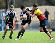 29 March 2022; Jack Deegan of Cistercian College, Roscrea is tackled by Tadhg O’Connor O’Hehir of St Fintan's High School during the Bank of Ireland Leinster Rugby Schools Junior Cup Semi-Final match between Cistercian College, Roscrea, Tipperary and St Fintan’s High School, Dublin at Energia Park in Dublin. Photo by David Fitzgerald/Sportsfile