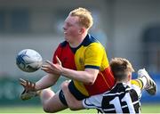 29 March 2022; Rory O’Connor O’Hehir of St Fintan's High School is tackled by Ronan Sullivan of Cistercian College, Roscrea during the Bank of Ireland Leinster Rugby Schools Junior Cup Semi-Final match between Cistercian College, Roscrea, Tipperary and St Fintan’s High School, Dublin at Energia Park in Dublin. Photo by David Fitzgerald/Sportsfile