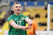 29 March 2022; Ross Tierney of Republic of Ireland celebrates after scoring his side's first goal during the UEFA European U21 Championship Qualifier match between Republic of Ireland and Sweden at Borås Arena in Sweden. Photo by Mathias Bergeld/Sportsfile