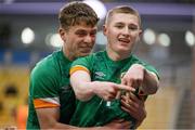 29 March 2022; Ross Tierney of Republic of Ireland, right, celebrates with teammate Gavin Kilkenny after scoring his side's first goal during the UEFA European U21 Championship Qualifier match between Republic of Ireland and Sweden at Borås Arena in Sweden. Photo by Mathias Bergeld/Sportsfile