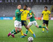 29 March 2022; Lee O'Connor of Republic of Ireland and Paulos Abraham of Sweden during the UEFA European U21 Championship Qualifier match between Republic of Ireland and Sweden at Borås Arena in Sweden. Photo by Jörgen Jarnberger/Sportsfile