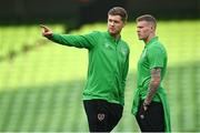 29 March 2022; Nathan Collins, left, and James McClean of Republic of Ireland before the international friendly match between Republic of Ireland and Lithuania at the Aviva Stadium in Dublin. Photo by Sam Barnes/Sportsfile