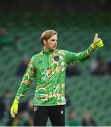 29 March 2022; Republic of Ireland goalkeeper Caoimhin Kelleher before the international friendly match between Republic of Ireland and Lithuania at the Aviva Stadium in Dublin. Photo by Eóin Noonan/Sportsfile