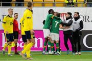 29 March 2022; Republic of Ireland players celebrate after victory in the UEFA European U21 Championship Qualifier match between Republic of Ireland and Sweden at Borås Arena in Sweden. Photo by Jörgen Jarnberger/Sportsfile