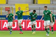 29 March 2022; Tyreik Wright, 18, of Republic of Ireland with teammate Mark McGuinness, 4, after scoring his side's second goal during the UEFA European U21 Championship Qualifier match between Republic of Ireland and Sweden at Borås Arena in Sweden. Photo by Mathias Bergeld/Sportsfile