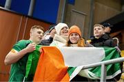 29 March 2022; Jake O'Brien of Republic of Ireland with supporters after the UEFA European U21 Championship Qualifier match between Republic of Ireland and Sweden at Borås Arena in Sweden. Photo by Jörgen Jarnberger/Sportsfile