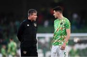 29 March 2022; Republic of Ireland manager Stephen Kenny and John Egan of Republic of Ireland before the international friendly match between Republic of Ireland and Lithuania at the Aviva Stadium in Dublin. Photo by Ben McShane/Sportsfile