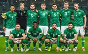 29 March 2022; The Republic of Ireland team, back row, from left, Callum Robinson, Caoimhin Kelleher, Matt Doherty, Dara O'Shea, John Egan, Nathan Collins and Will Keane, front row, from left, Alan Browne, Chiedozie Ogbene, Conor Hourihane and Ryan Manning, before the international friendly match between Republic of Ireland and Lithuania at the Aviva Stadium in Dublin. Photo by Sam Barnes/Sportsfile