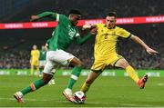 29 March 2022; Chiedozie Ogbene of Republic of Ireland in action against Egidijus Vaitkünas of Lithuania during the international friendly match between Republic of Ireland and Lithuania at the Aviva Stadium in Dublin. Photo by Sam Barnes/Sportsfile