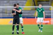 29 March 2022; Republic of Ireland goalkeeper Brian Maher and teammate Mark McGuinness after the UEFA European U21 Championship Qualifier match between Republic of Ireland and Sweden at Borås Arena in Sweden. Photo by Mathias Bergeld/Sportsfile