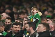 29 March 2022; A young Republic of Ireland supporter during the international friendly match between Republic of Ireland and Lithuania at the Aviva Stadium in Dublin. Photo by Sam Barnes/Sportsfile