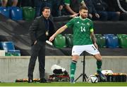 29 March 2022; Northern Ireland manager Ian Baraclough and Stuart Dallas of Stuart Dallas of Northern Ireland during the international friendly match between Northern Ireland and Hungary at National Football Stadium at Windsor Park in Belfast. Photo by Ramsey Cardy/Sportsfile