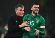 29 March 2022; Troy Parrott of Republic of Ireland is congratulated by manager Stephen Kenny after scoring their side's winning goal during the international friendly match between Republic of Ireland and Lithuania at the Aviva Stadium in Dublin. Photo by Sam Barnes/Sportsfile