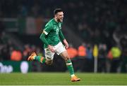 29 March 2022; Troy Parrott of Republic of Ireland celebrates after scoring his side's winning goal during the international friendly match between Republic of Ireland and Lithuania at the Aviva Stadium in Dublin. Photo by Ben McShane/Sportsfile