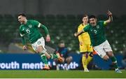 29 March 2022; Troy Parrott of Republic of Ireland, left, celebrates after scoring his side's winning goal during the international friendly match between Republic of Ireland and Lithuania at the Aviva Stadium in Dublin. Photo by Sam Barnes/Sportsfile