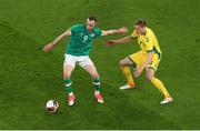 29 March 2022; Will Keane of Republic of Ireland in action against Vykintas Slivka of Lithuania during the international friendly match between Republic of Ireland and Lithuania at the Aviva Stadium in Dublin. Photo by Michael P Ryan/Sportsfile