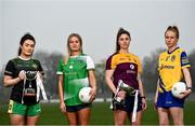 30 March 2022; Limerick captain Róisín Ambrose, Offaly player Aoife Carey, Roscommon captain Laura Fleming and Wexford captain Róisín Murphy pictured at St Brendan’s Park, Birr, Co. Offaly pictured at St Brendan’s Park, Birr, Co. Offaly ahead of next Sunday’s Lidl National Leagues Divisions 3 and 4 Finals at the venue. Limerick will play Offaly at 2pm in the Division 4 Final, followed by the Division 3 Final between Roscommon and Wexford at 4pm. Both games will be available to purchase via the LGFA’s subscription service: https://page.inplayer.com/lgfaseason2022/lidl-nfl.html. Photo by David Fitzgerald/Sportsfile