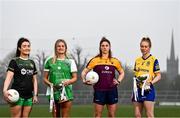30 March 2022; Limerick captain Róisín Ambrose, Offaly player Aoife Carey, Roscommon captain Laura Fleming and Wexford captain Róisín Murphy pictured at St Brendan’s Park, Birr, Co. Offaly pictured at St Brendan’s Park, Birr, Co. Offaly ahead of next Sunday’s Lidl National Leagues Divisions 3 and 4 Finals at the venue. Limerick will play Offaly at 2pm in the Division 4 Final, followed by the Division 3 Final between Roscommon and Wexford at 4pm. Both games will be available to purchase via the LGFA’s subscription service: https://page.inplayer.com/lgfaseason2022/lidl-nfl.html. Photo by David Fitzgerald/Sportsfile