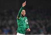 29 March 2022; Conor Hourihane of Republic of Ireland celebrates a goal, which is subsequently disallowed, during the international friendly match between Republic of Ireland and Lithuania at the Aviva Stadium in Dublin. Photo by Ben McShane/Sportsfile