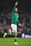 29 March 2022; Conor Hourihane of Republic of Ireland celebrates a goal, which is subsequently disallowed, during the international friendly match between Republic of Ireland and Lithuania at the Aviva Stadium in Dublin. Photo by Ben McShane/Sportsfile