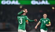 29 March 2022; Conor Hourihane of Republic of Ireland celebrates a goal with Ryan Manning, 3, which is subsequently disallowed, during the international friendly match between Republic of Ireland and Lithuania at the Aviva Stadium in Dublin. Photo by Ben McShane/Sportsfile