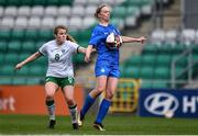 29 March 2022; Katla Tryggvadóttir of Iceland and Orlaith O'Mahony of Republic of Ireland during the UEFA Women's U17's Round 2 Qualifier match between Republic of Ireland and Iceland at Tallaght Stadium in Dublin. Photo by Ben McShane/Sportsfile