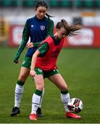 29 March 2022; Joy Ralph, right, and Aoife Kelly of Republic of Ireland before the UEFA Women's U17's Round 2 Qualifier match between Republic of Ireland and Iceland at Tallaght Stadium in Dublin. Photo by Ben McShane/Sportsfile