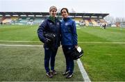 29 March 2022; Republic of Ireland chartered physiotherapist Kathryn Fahy, right, and Republic of Ireland team doctor Louise O'Connell before the UEFA Women's U17's Round 2 Qualifier match between Republic of Ireland and Iceland at Tallaght Stadium in Dublin. Photo by Ben McShane/Sportsfile