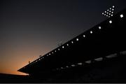 26 March 2022; The sun sets behind a stand before the Allianz Hurling League Division 1 Semi-Final match between Cork and Kilkenny at Páirc Ui Chaoimh in Cork. Photo by Piaras Ó Mídheach/Sportsfile