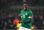 29 March 2022; Chiedozie Ogbene of Republic of Ireland reacts during the international friendly match between Republic of Ireland and Lithuania at the Aviva Stadium in Dublin. Photo by Eóin Noonan/Sportsfile