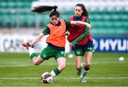 29 March 2022; Katie McCarn, left, and Lia O'Leary of Republic of Ireland before the UEFA Women's U17's Round 2 Qualifier match between Republic of Ireland and Iceland at Tallaght Stadium in Dublin. Photo by Ben McShane/Sportsfile