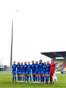29 March 2022; Iceland players stand for their national anthem before the UEFA Women's U17's Round 2 Qualifier match between Republic of Ireland and Iceland at Tallaght Stadium in Dublin. Photo by Ben McShane/Sportsfile