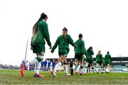 29 March 2022; Republic of Ireland players walk out before the UEFA Women's U17's Round 2 Qualifier match between Republic of Ireland and Iceland at Tallaght Stadium in Dublin. Photo by Ben McShane/Sportsfile