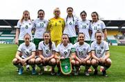 29 March 2022; The Republic of Ireland team, back row from left, Orlaith O'Mahony, Michaela Lawrence, goalkeeper Summer Lawless, Aoife Kelly Katie McCarn and Lia O'Leary. Front row, from left, Tara O'Hanlon, Kate Thompson, captain Abbie Larkin, Meabh Russel and Heidi Mackin before the UEFA Women's U17's Round 2 Qualifier match between Republic of Ireland and Iceland at Tallaght Stadium in Dublin. Photo by Ben McShane/Sportsfile