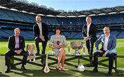 1 April 2022; Sky Sports announced their 2022 GAA Championship fixtures, along with an all-star panel of pundits and commentators for the season ahead. Pictured at the launch in Croke Park is presenter Gráinne McElwain with pundits from left, Jamesie O'Connor, JJ Delaney, Ollie Canning and Peter Canavan. As part of the 2022 GAA schedule of fixtures, Sky Sports Arena will be the home of GAA, with a total of 20 games broadcasting on the channel – 14 of which are exclusive to Sky Sports. Photo by Brendan Moran/Sportsfile