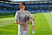 1 April 2022; Sky Sports announced their 2022 GAA Championship fixtures, along with an all-star panel of pundits and commentators for the season ahead. Pictured at the launch in Croke Park is presenter Gráinne McElwain with the Liam MacCarthy cup. As part of the 2022 GAA schedule of fixtures, Sky Sports Arena will be the home of GAA, with a total of 20 games broadcasting on the channel – 14 of which are exclusive to Sky Sports. Photo by Brendan Moran/Sportsfile
