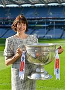 1 April 2022; Sky Sports announced their 2022 GAA Championship fixtures, along with an all-star panel of pundits and commentators for the season ahead. Pictured at the launch in Croke Park is presenter Gráinne McElwain with the Sam Maguire cup. As part of the 2022 GAA schedule of fixtures, Sky Sports Arena will be the home of GAA, with a total of 20 games broadcasting on the channel – 14 of which are exclusive to Sky Sports. Photo by Brendan Moran/Sportsfile