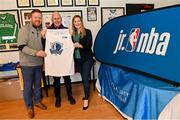 1 April 2022; In attendance at the draw for the 2022 Jr NBA Draft at the National Basketball Arena in Dublin, are, from left to right, Daryl Lambe, Basketball Ireland, Brendan McCoy, and Sinead Joyce, Marketing Manager, DeCare Dental. Photo by Ramsey Cardy/Sportsfile