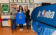 1 April 2022; In attendance at the draw for the 2022 Jr NBA Draft at the National Basketball Arena in Dublin, are, from left to right, Daryl Lambe, Basketball Ireland, Martina Kelly, Longford Phoenix, and Sinead Joyce, Marketing Manager, DeCare Dental. Photo by Ramsey Cardy/Sportsfile