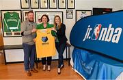 1 April 2022; In attendance at the draw for the 2022 Jr NBA Draft at the National Basketball Arena in Dublin, are, from left to right, Daryl Lambe, Basketball Ireland, Elizabeth Downes, and Sinead Joyce, Marketing Manager, DeCare Dental. Photo by Ramsey Cardy/Sportsfile