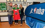 1 April 2022; In attendance at the draw for the 2022 Jr NBA Draft at the National Basketball Arena in Dublin, are, from left to right, Daryl Lambe, Basketball Ireland, Elizabeth Downes, and Sinead Joyce, Marketing Manager, DeCare Dental. Photo by Ramsey Cardy/Sportsfile