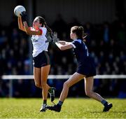 1 April 2022; Aisling Moloney of Sacred Heart Secondary in action against Eva Fitzpatrick of Our Lady's Bower during the Lidl All Ireland Post Primary Schools Senior ‘C’ Championship Final match between Our Lady's Bower, Athlone, Westmeath and Sacred Heart Secondary, Clonakilty, Cork at Sean Treacy Park in Tipperary Town. Photo by Ray McManus/Sportsfile