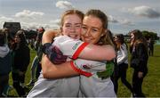 1 April 2022; Sacred Heart Secondary players Eimear O'Brien, left, and Aoife O'Flynn Meade celebrate after the Lidl All Ireland Post Primary Schools Senior ‘C’ Championship Final match between Our Lady's Bower, Athlone, Westmeath and Sacred Heart Secondary, Clonakilty, Cork at Sean Treacy Park in Tipperary Town. Photo by Ray McManus/Sportsfile